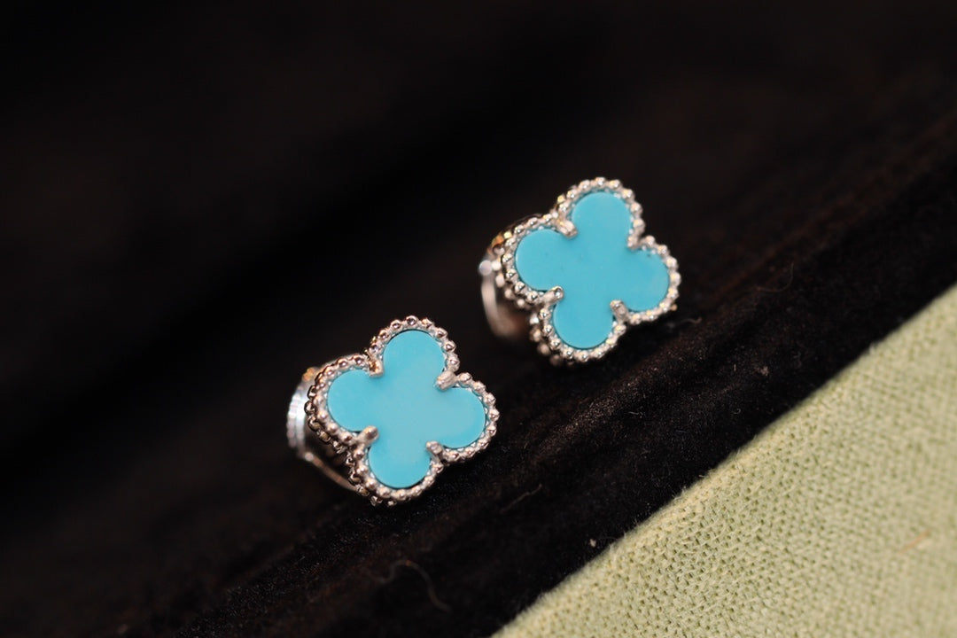 [CA]CLOVER MINI TURQUOISE SILVER STUD EARRINGS