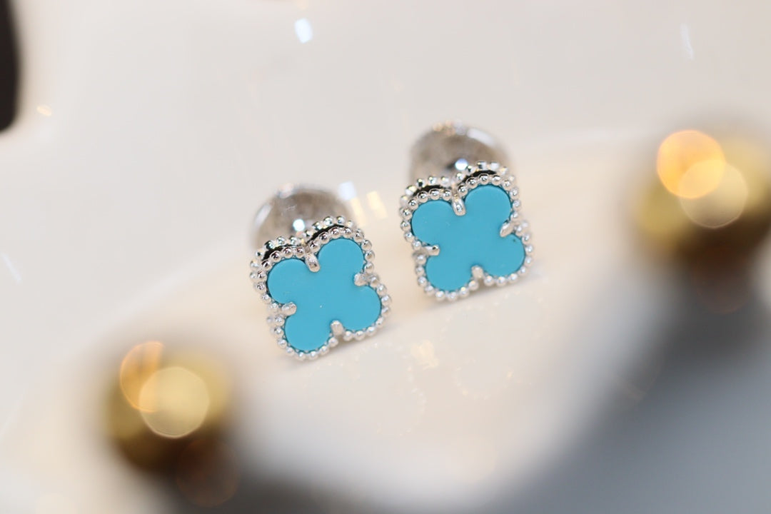 [CA]CLOVER MINI TURQUOISE SILVER STUD EARRINGS