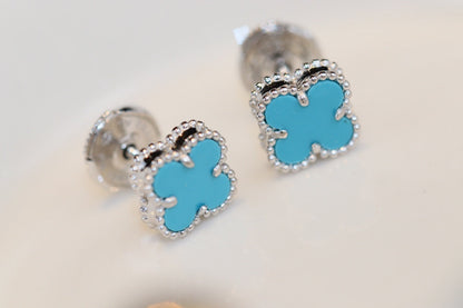 [CA]CLOVER MINI TURQUOISE SILVER STUD EARRINGS