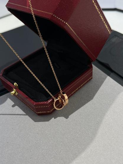 [CA]LOVE NECKLACE DOUBLE RING PINK GOLD