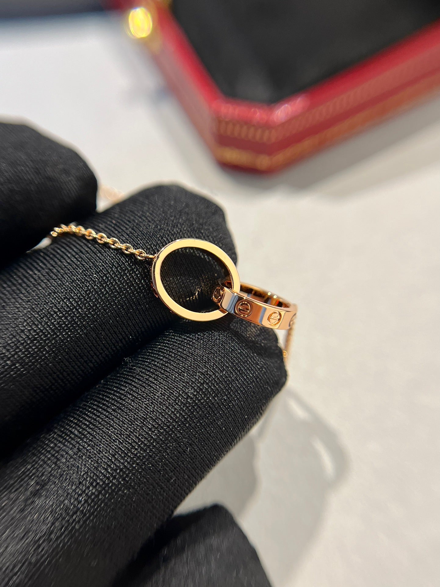 [CA]LOVE NECKLACE DOUBLE RING PINK GOLD