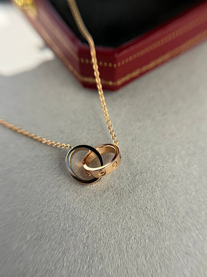 [CA]LOVE NECKLACE DOUBLE RING PINK GOLD