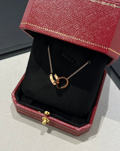 [CA]LOVE NECKLACE DOUBLE RING PINK GOLD