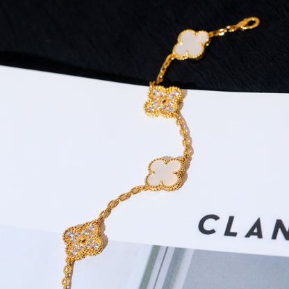 [CA]CLOVER BRACELET 5 MOTIF WHITE MOP DIAMOND