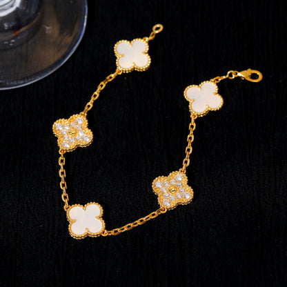 [CA]CLOVER BRACELET 5 MOTIF WHITE MOP DIAMOND