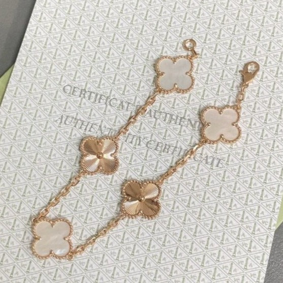 [CA]CLOVER BRACELET 5 MOTIF WHITE MOP PINK GOLD