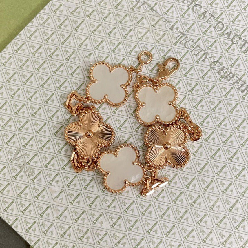 [CA]CLOVER BRACELET 5 MOTIF WHITE MOP PINK GOLD