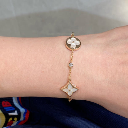 [CA]STAR AND SUN 4 MOTIF WHITE MOP PINK GOLD BRACELET