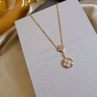 [CA]STAR AND SUN WHITE MOP 2 MOTIF PINK GOLD NECKLACE