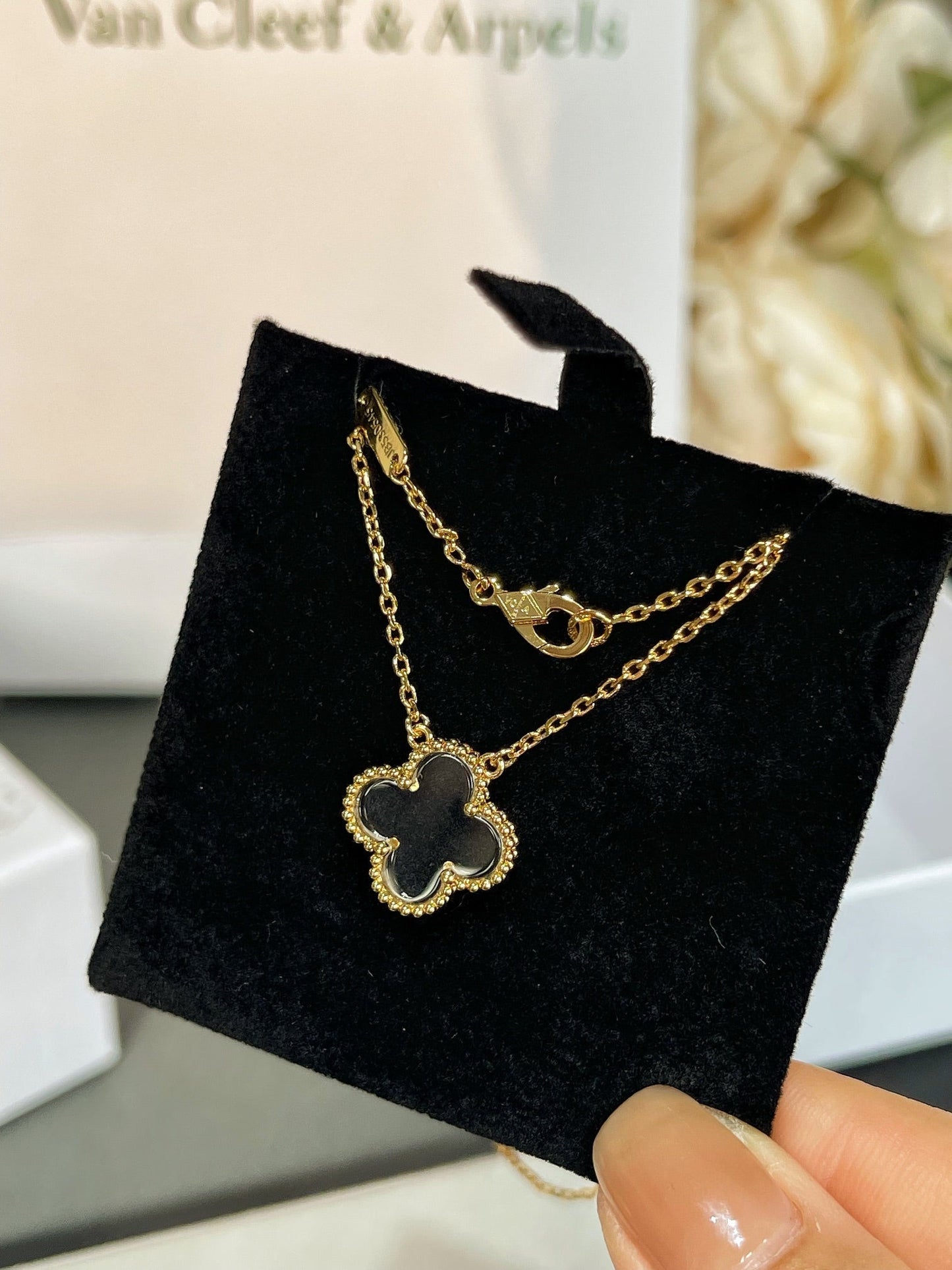 [CA]CLOVER ROCK CRYSTAL ROSE GOLD NECKLACE