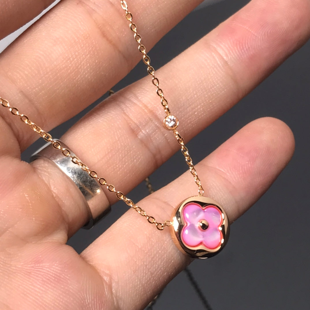 [CA]COLOR BLOSSOM PINK MOP SUN GOLD NECKLACE