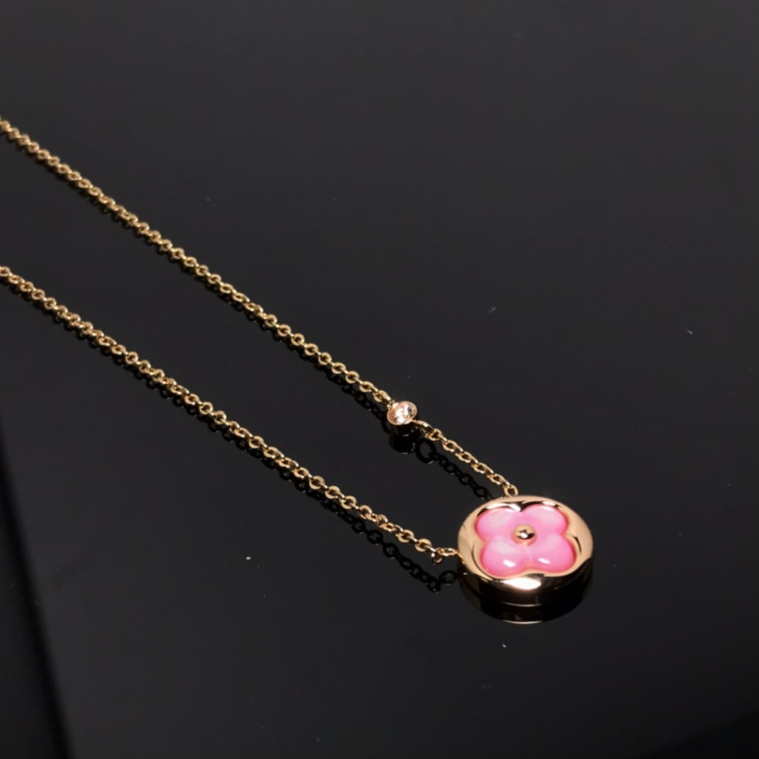 [CA]COLOR BLOSSOM PINK MOP SUN GOLD NECKLACE