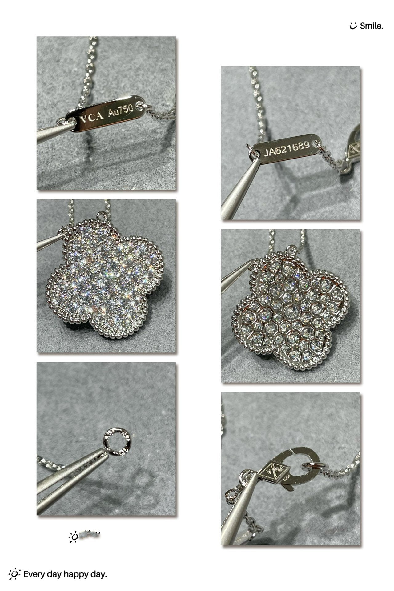 [CA]CLOVER 25MM LARGE PENDANT DIAMOND PAVED SILVER NECKLACE