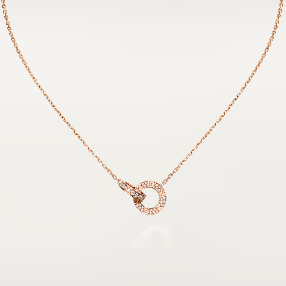 [CA]LOVE 7.6MM NECKLACE ROSE GOLD AND SILVER  FULL DIAMOND