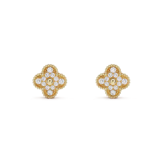 [CA]CLOVER MEDIUM 1 MOTIFS FUll DIAMOND EARRINGS