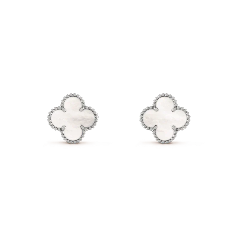 [CA]CLOVER MEDIUM 1 MOTIFS  WHITE MOP EARRINGS SILVER