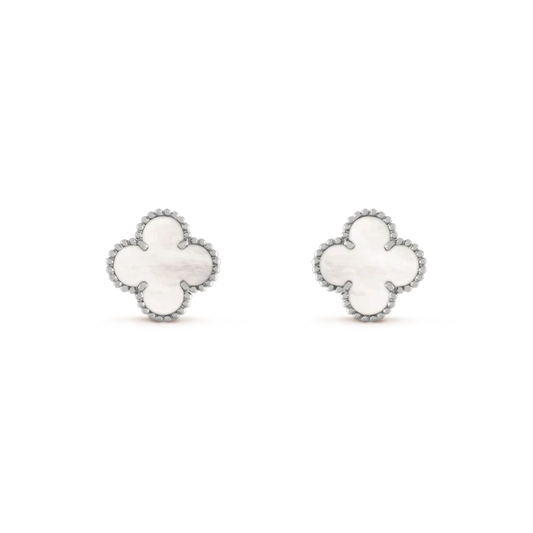 [CA]CLOVER MEDIUM 1 MOTIFS  WHITE MOP EARRINGS SILVER