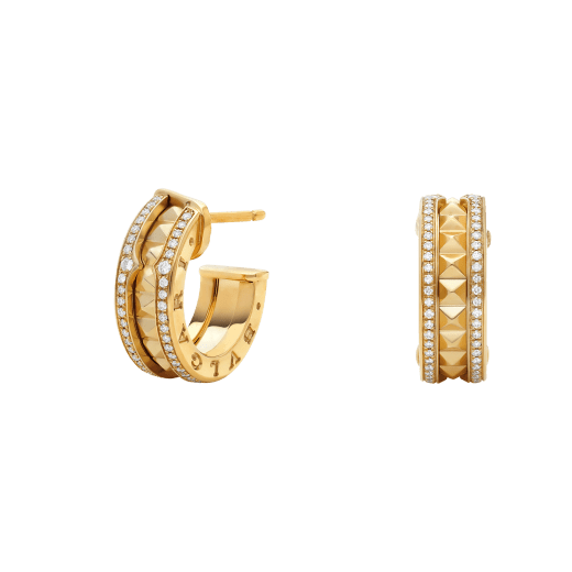 [CA]ZERO 1 ROCK GOLD EARRINGS WITH STUDDED SPIRAL AND PAVED DIAMONDS