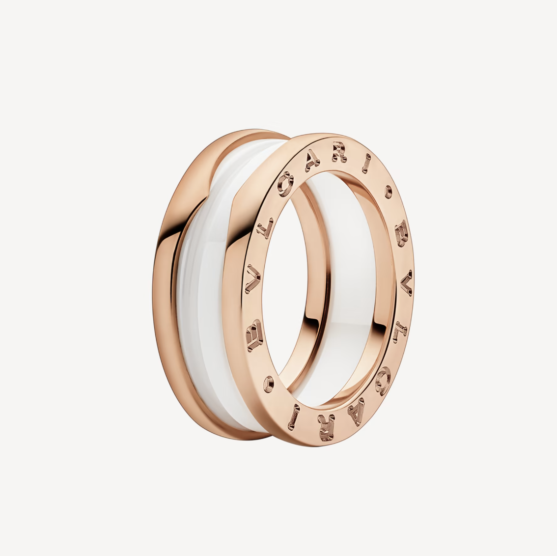 [CA]ZERO 1 TWO-BAND LOOPS AND WHITE CERAMIC SPIRAL PINK GOLD RING