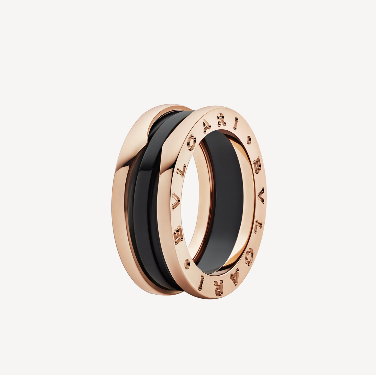 [CA]ZERO 1 TWO-BAND LOOPS AND BLACK CERAMIC PINK GOLD RING