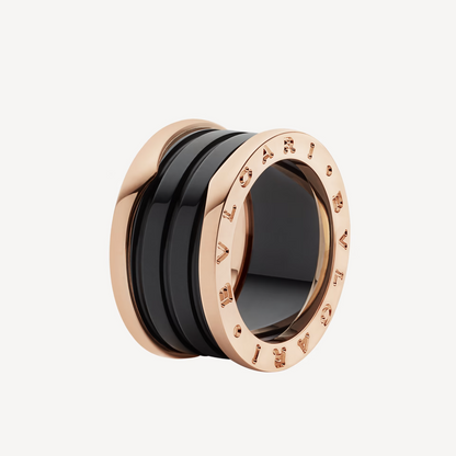 [CA]ZERO 1 FOUR-BAND LOOPS AND BLACK CERAMIC SPIRAL PINK GOLD RING