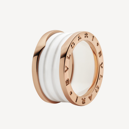 [CA]ZERO 1 FOUR-BAND LOOPS AND WHITE CERAMIC SPIRAL PINK GOLD RING