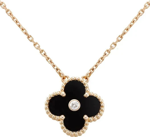 [CA]CLOVER 15MM DIAMOND ONYX NECKLACE