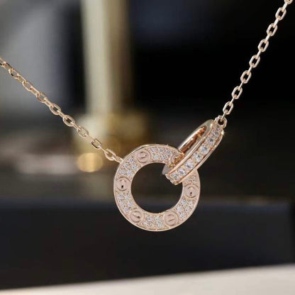 [CA]LOVE 7.6MM NECKLACE ROSE GOLD AND SILVER  FULL DIAMOND