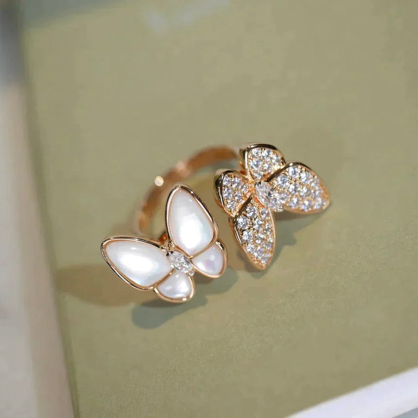 [CA]TWIN BUTTERFLY DIAMOND MOP RING