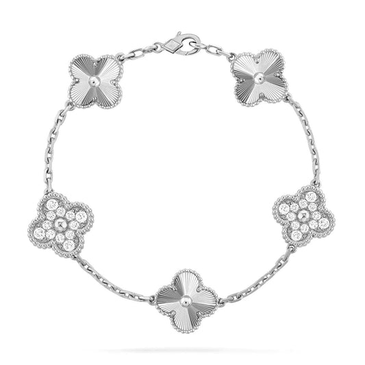 [CA]CLOVER 5 MOTIF SILVER DIAMOND BRACELET