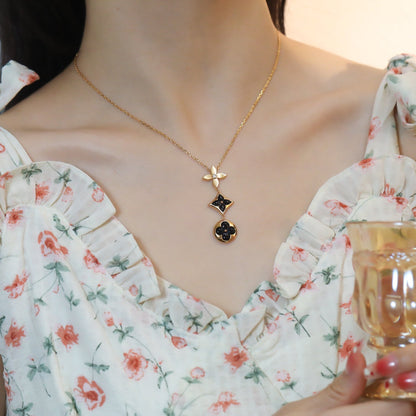 [CA]STAR AND SUN ONYX PINK GOLD NECKLACE