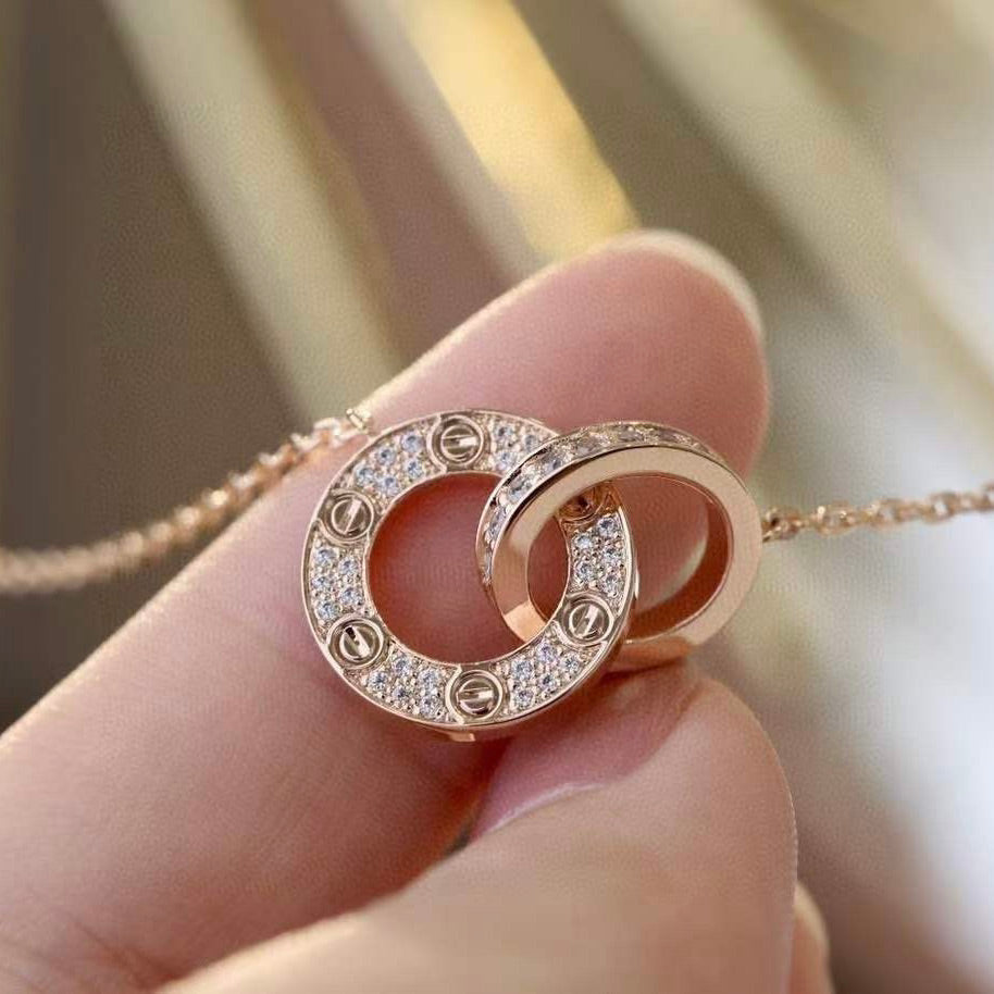 [CA]LOVE 7.6MM NECKLACE ROSE GOLD AND SILVER  FULL DIAMOND