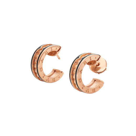 [CA]ZERO 1 ROCK PINK GOLD EARRINGS WITH STUDDED SPIRAL AND BLACK CERAMIC