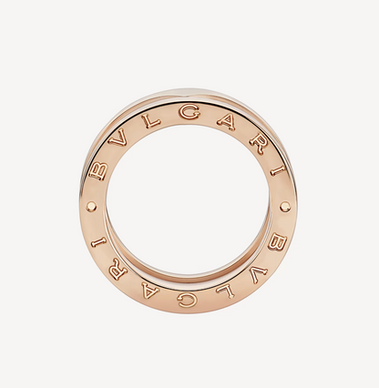 [CA]ZERO 1 TWO-BAND LOOPS AND WHITE CERAMIC SPIRAL PINK GOLD RING