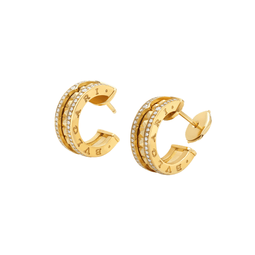 [CA]ZERO 1 ROCK GOLD EARRINGS WITH STUDDED SPIRAL AND PAVED DIAMONDS