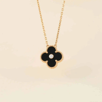 [CA]CLOVER 15MM DIAMOND ONYX NECKLACE