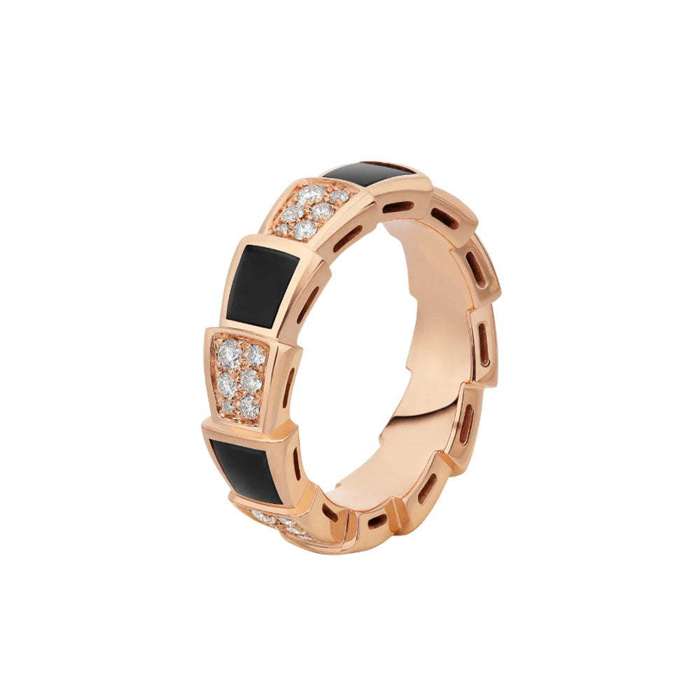 [CA]SERPENTI RING PINK GOLD BLACK MOP DIAMOND PAVED 4MM