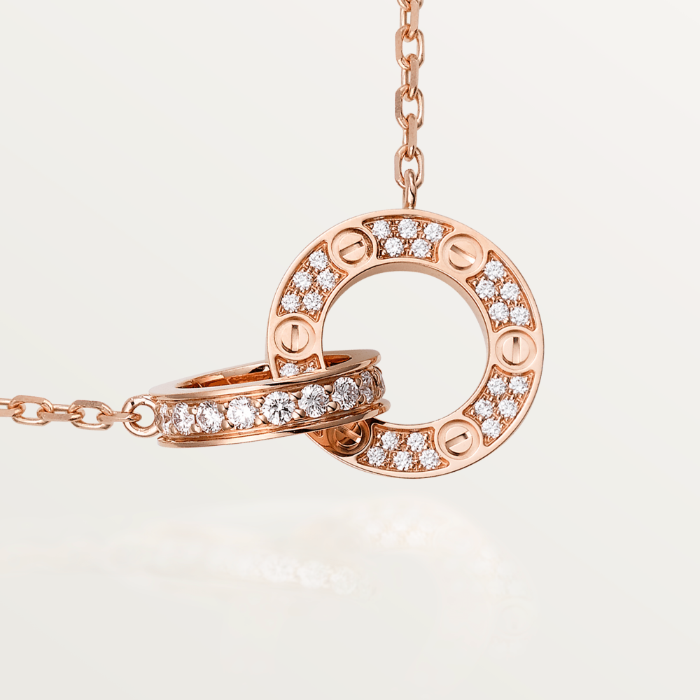 [CA]LOVE 7.6MM NECKLACE ROSE GOLD AND SILVER  FULL DIAMOND