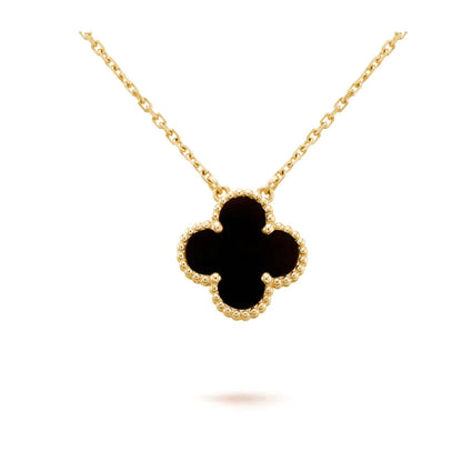 [CA]CLOVER 15MM BLACK ONYX SINGLE FLOWER NECKLACE