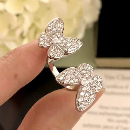 [CA]TWIN SILVER BUTTERFLY DIAMOND RING