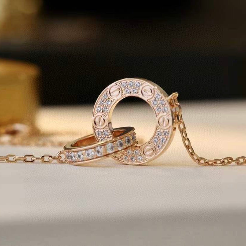 [CA]LOVE 7.6MM NECKLACE ROSE GOLD AND SILVER  FULL DIAMOND