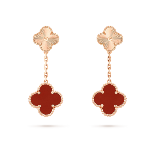 [CA]CLOVER 2 MOTIF  LASER CARNELIAN EARRINGS