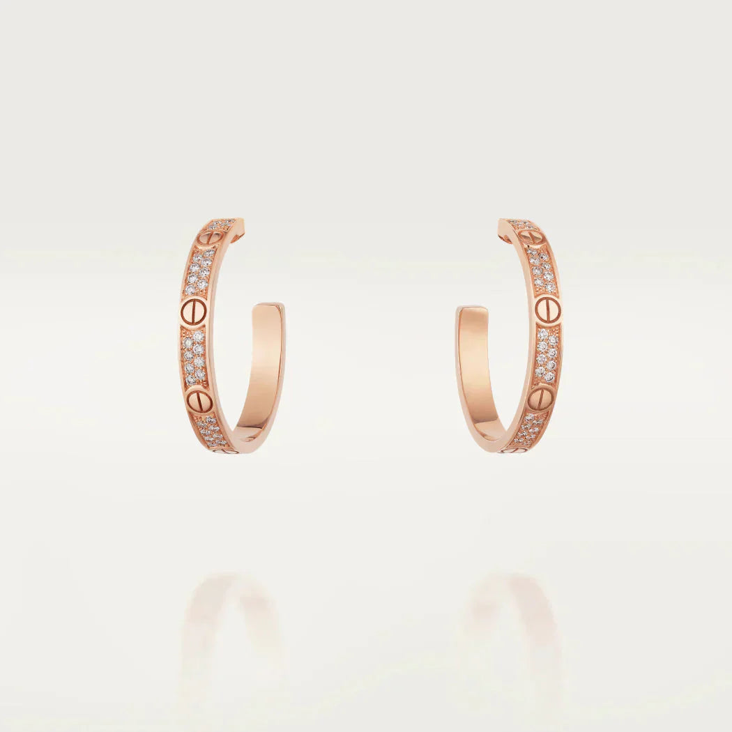 [CA]LOVE DIAMOND PINK GOLD HOOP EARRINGS