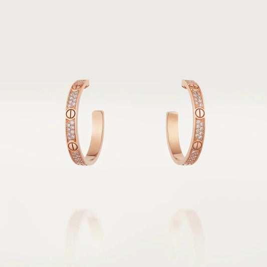 [CA]LOVE DIAMOND PINK GOLD HOOP EARRINGS