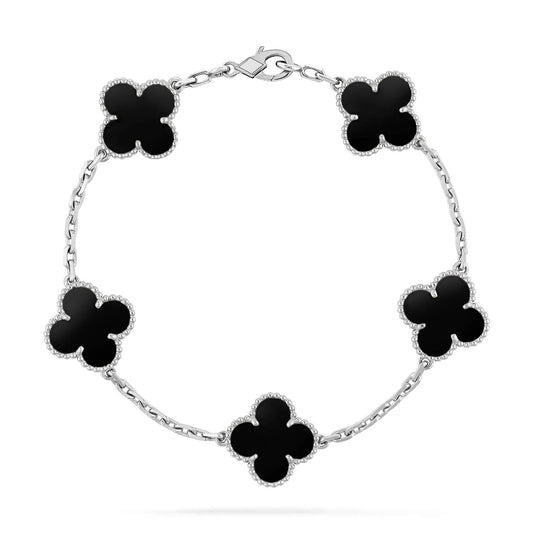 [CA]CLOVER 5 MOTIF ONYXS  BRACELET SILVER