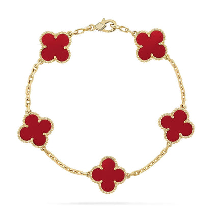 [CA]CLOVER 5 MOTIFS RED AGATE  BRACELET