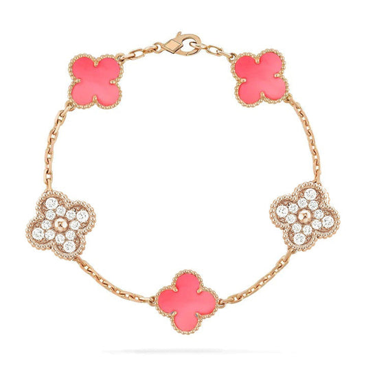 [CA]CLOVER 5 MOTIF DIAMOND PINK MOP PINK GOLD BRACELET