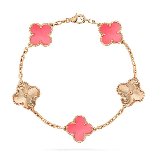 [CA]CLOVER BRACELET 5 MOTIF PINK AND PINK GOLD