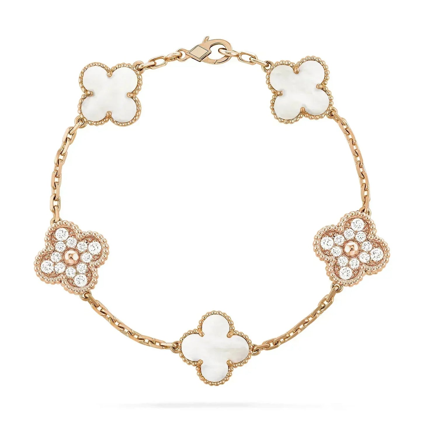 [CA]CLOVER BRACELET 5 MOTIF WHITE MOP DIAMOND