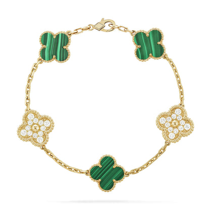 [CA]CLOVER  5 MOTIF MALACHITE DIAMOND BRACELET